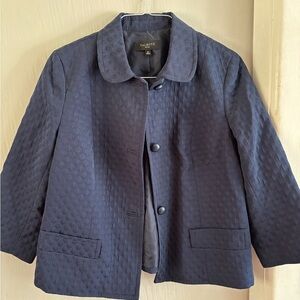 Talbots Navy Textured Button-Front Blazer